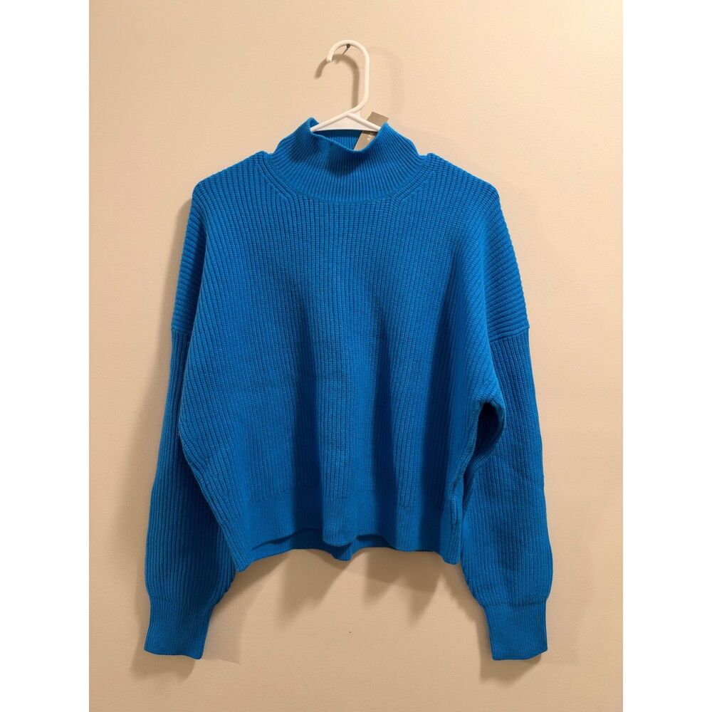 NEW J.Crew Women's Ribbed Turtleneck Sweater Size L Bright blue BV348 NWT